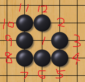 Fig 7 black has 12 liberties 黑子有12口气